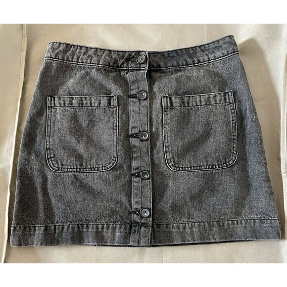 Free People Dresses & Skirts - Free People Don’t Get Me Wrong Black Gray Denim Button Front Mini Skirt Size 29